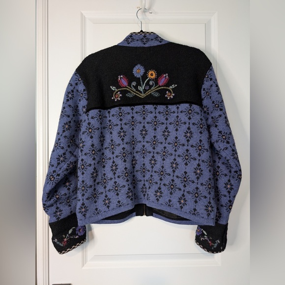 Vintage Icelandic Design Sweater Wool Nordic Embroidered Full Zip Lined Small - Picture 2 of 12